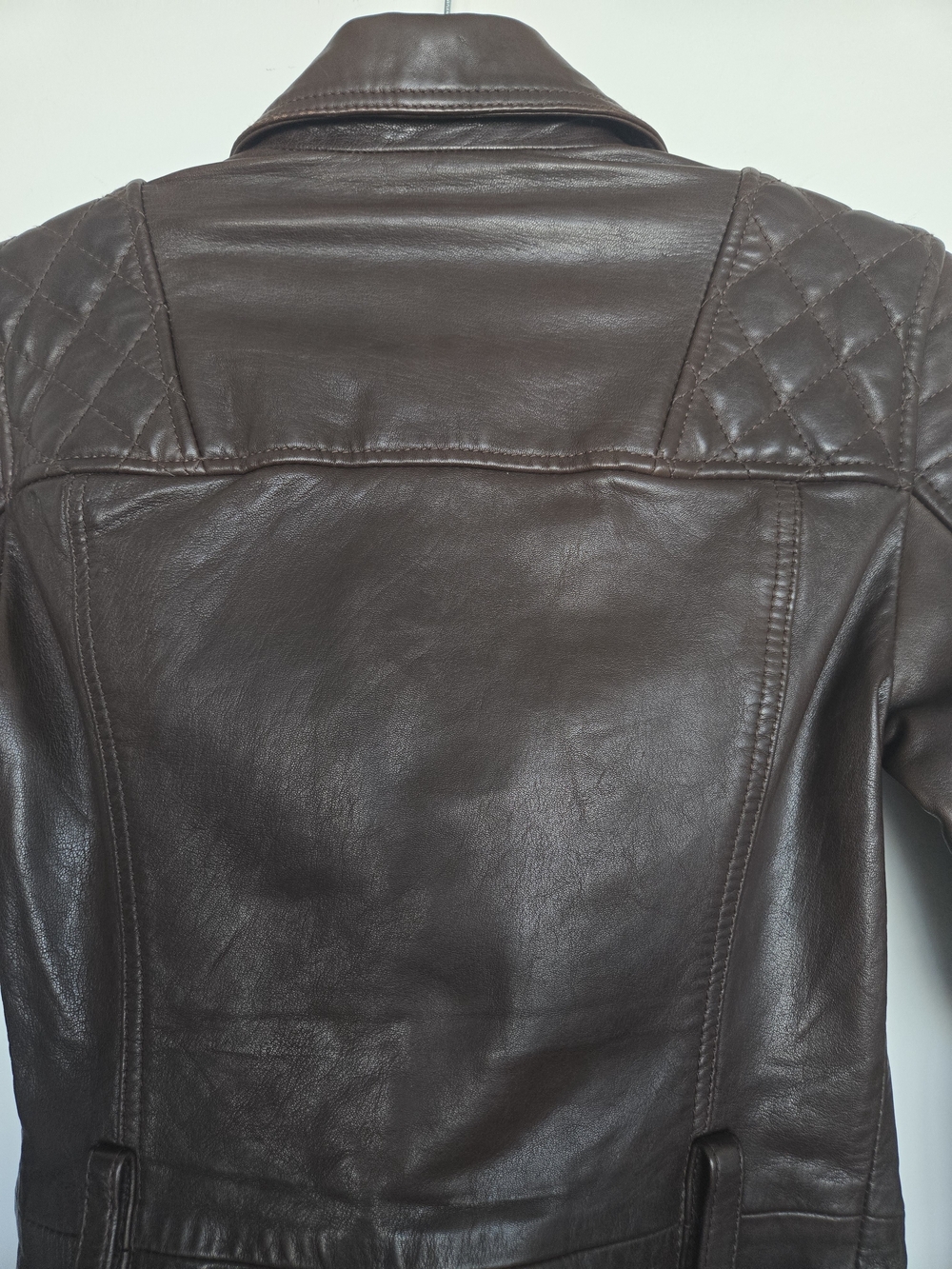 AllSaints Bryden Leather Biker Jacket US 2 UK 6 Brown Quilted Lambskin - Picture 6 of 13